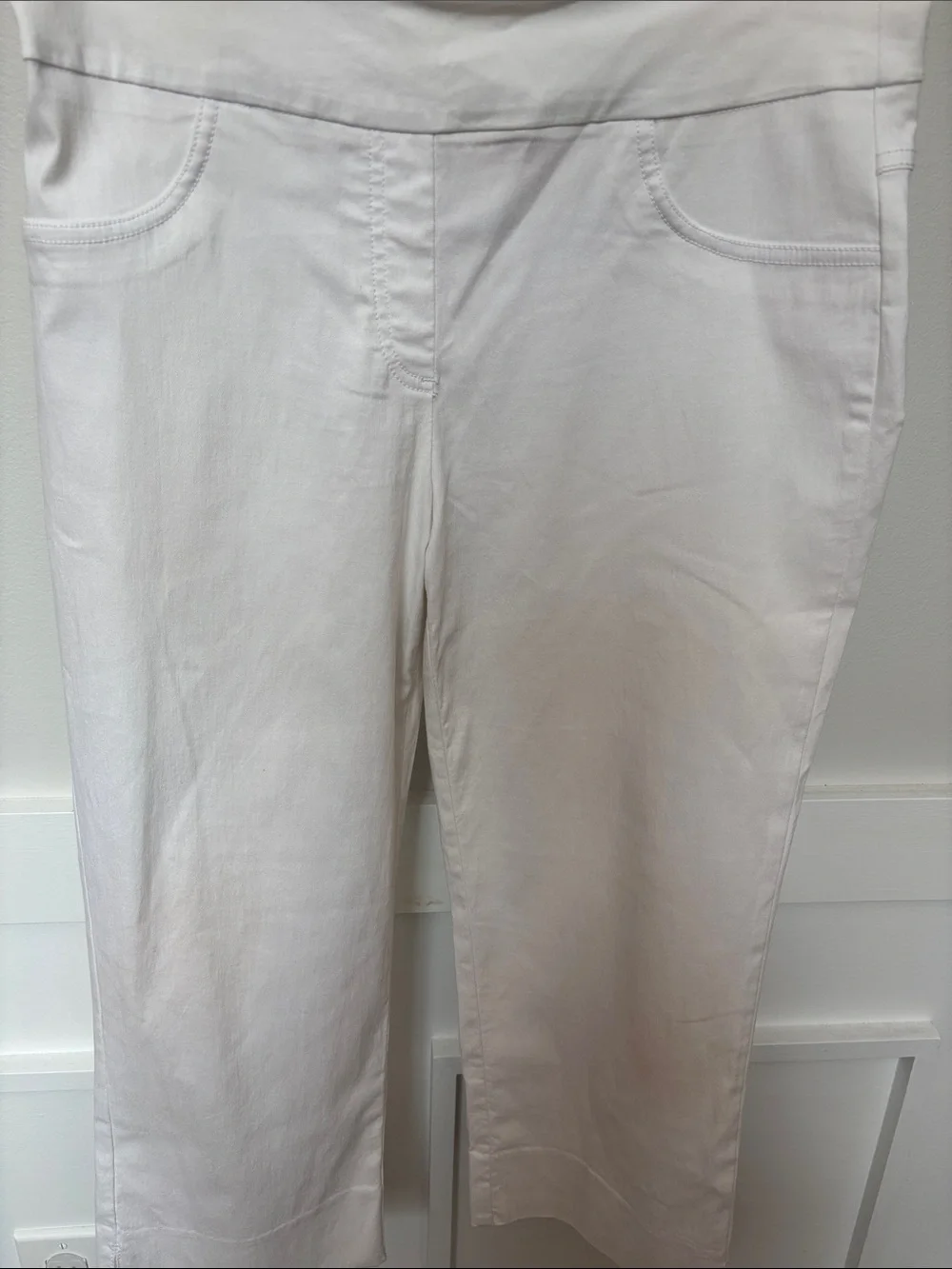 Ruby Rd White Pull-On Crop Pants faux front pockets size 8